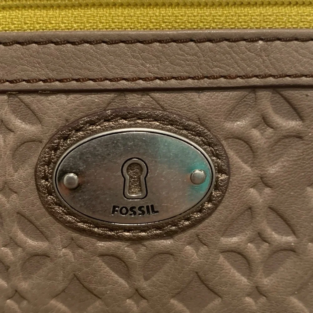 Fossil Taupe and Yellow Embossed Wristlet - Picture 3 of 6